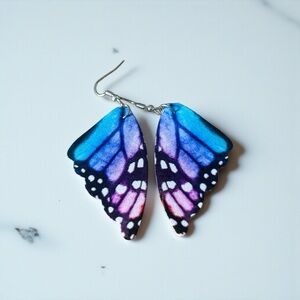 Butterfly Wing Earrings - Blue and Purple with black accents